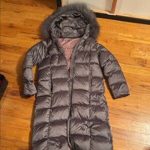Gray Puffer Coat with real Fur Hood